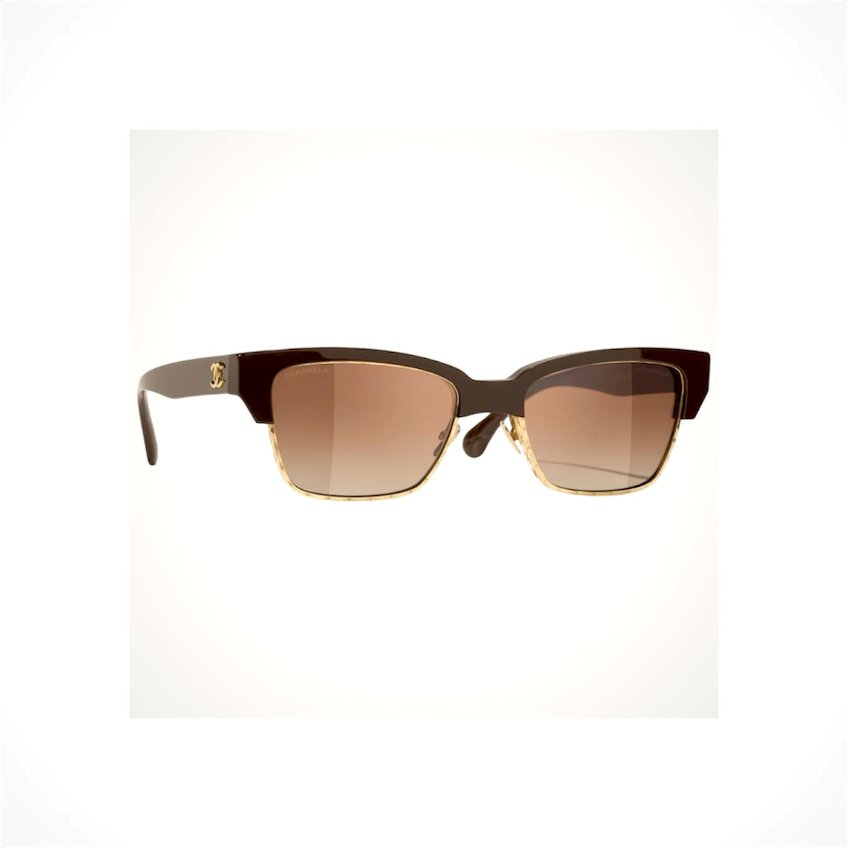 CHANEL 5558 1460/S8 women's brown and gold cat-eye sunglasses with brown gradient lenses and CC logo