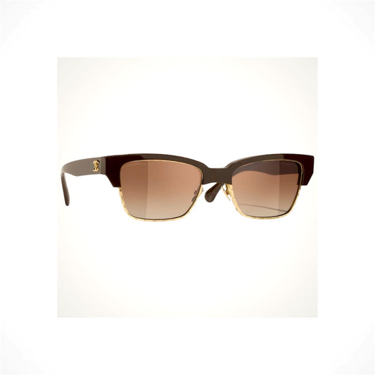 CHANEL 5558 1460/S8 women's brown and gold cat-eye sunglasses with brown gradient lenses and CC logo