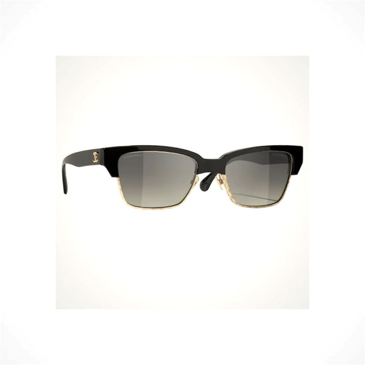 CHANEL 5558 C622/S6 women's black and gold cat-eye sunglasses with gray gradient lenses and CC logo