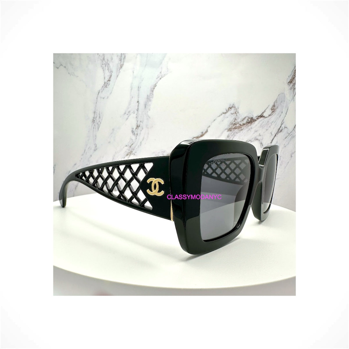 CHANEL 5567 1850/T8 black oversized square polarized sunglasses with gold CC logo