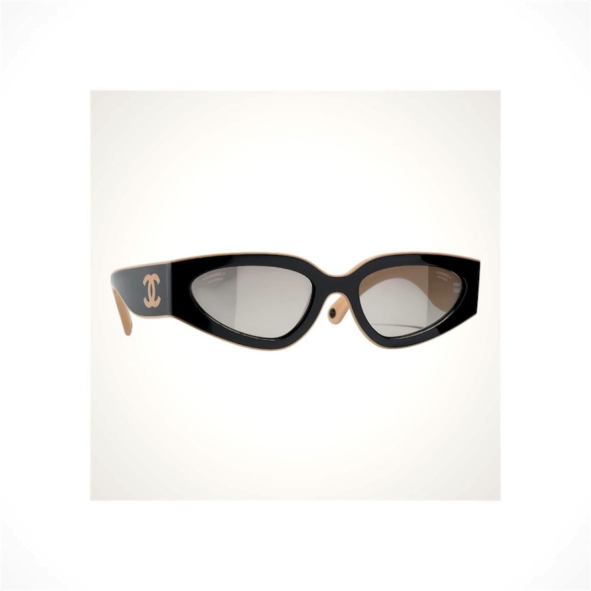 CHANEL 6056 C534/M3 women's black and beige cat-eye polarized sunglasses with gray gradient lenses and CC logo