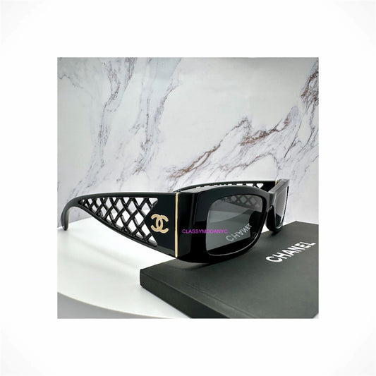 CHANEL CH5566 1850/S4 unisex black slim rectangle sunglasses with gold CC logo