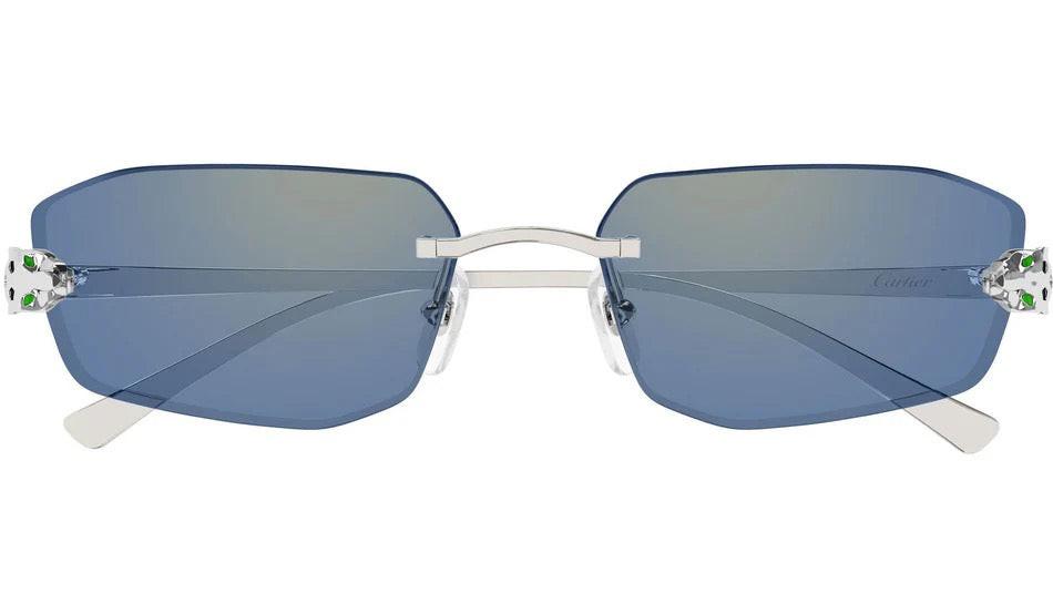 Cartier CT0474S 005 blue gradient silver panther rimless sunglasses front frame