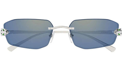 Cartier CT0474S 005 blue gradient silver panther rimless sunglasses front frame