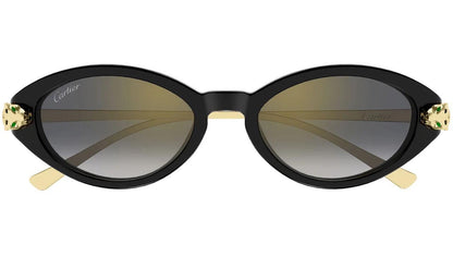 Cartier CT0634S 001 black oval gold panther grey sunglasses front view