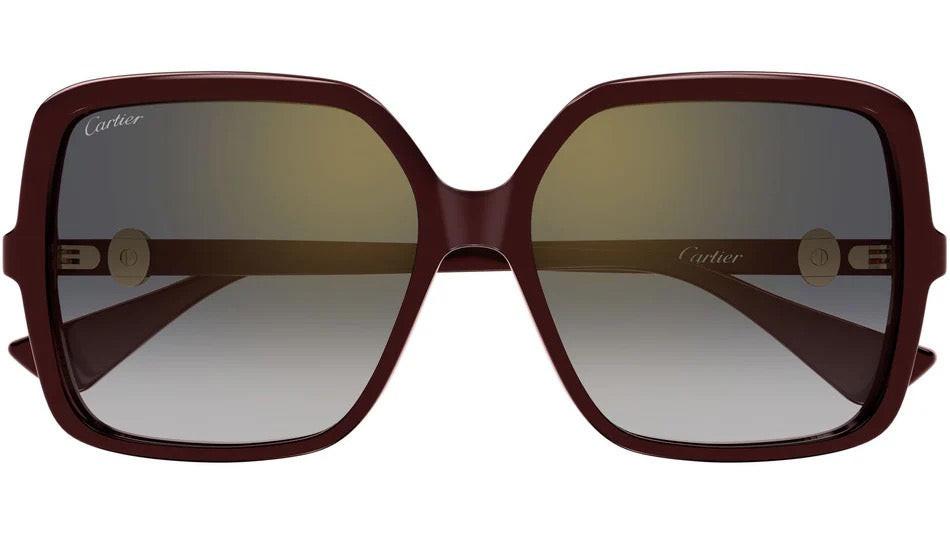 Cartier CT0641S 003 burgundy acetate oversized frame with gold metal Cartier logo arms front frame