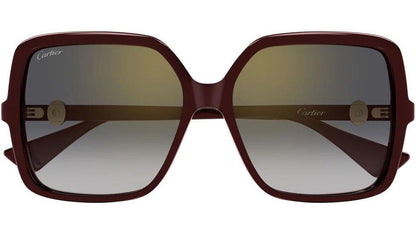 Cartier CT0641S 003 burgundy acetate oversized frame with gold metal Cartier logo arms front frame