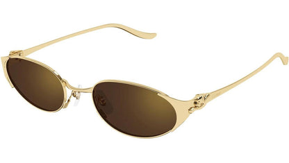 CT0630S 002 Gold Cartier panther oval sunglasses with brown lenses side view 