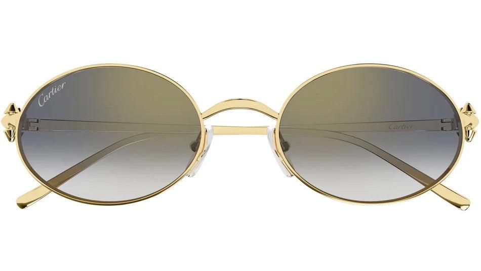 Cartier CT0644S 001 gold oval metal frame grey lens sunglasses front view