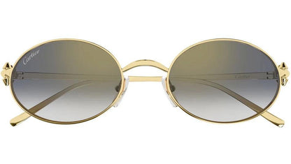 Cartier CT0644S 001 gold oval metal frame grey lens sunglasses front view