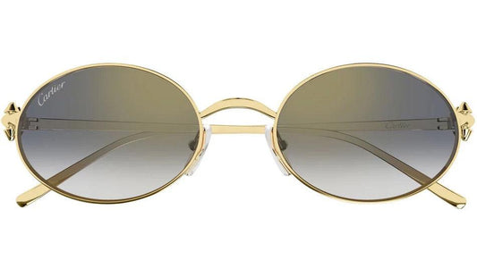 Cartier CT0644S 001 gold oval metal frame grey lens sunglasses front view