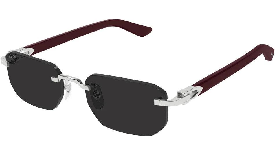 Cartier CT0622S 002 rimless black burgundy silver reinterpretation of Decor C temples mens sunglasses