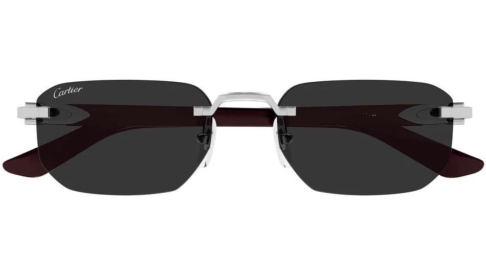 Cartier CT0622S 002 rimless black burgundy silver reinterpretation of Decor C temples mens sunglasses front frame