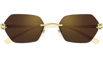Cartier CT0636S 002 gold rimless panther sunglasses with brown lens front view 