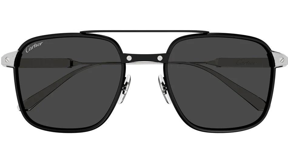 Cartier CT0610S 001 aviator polarized black silver men's sunglasses front view