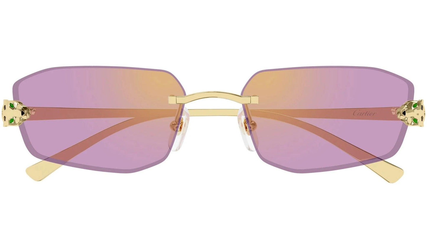 Cartier CT0474S 006 pink rimless gold panther arms women's sunglasses front view