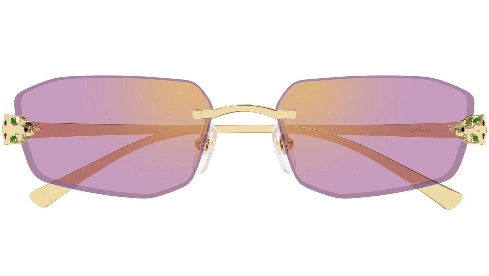 Cartier CT0474S 006 pink rimless gold panther arms women's sunglasses front view