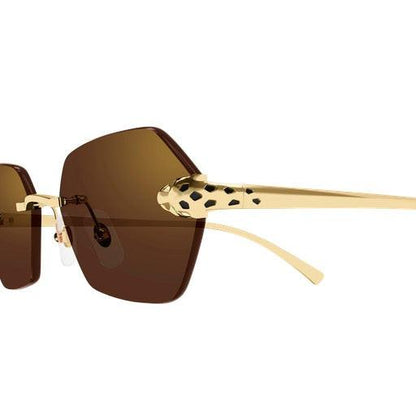 Cartier CT0636S 002 gold rimless panther sunglasses with brown lens side view 