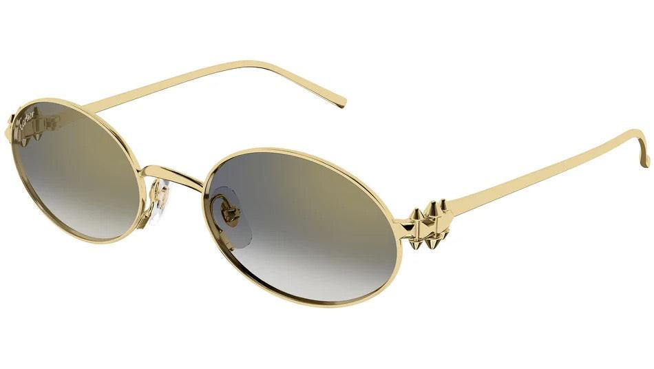 Cartier CT0644S 001 gold oval metal frame grey lens sunglasses side view