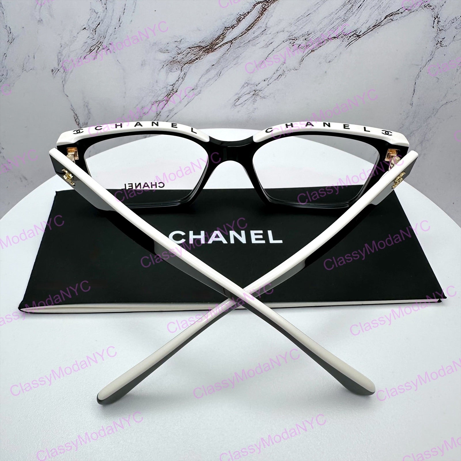 Chanel 3510 1656 Chanel eyeglasses front view logo on top frame back view 