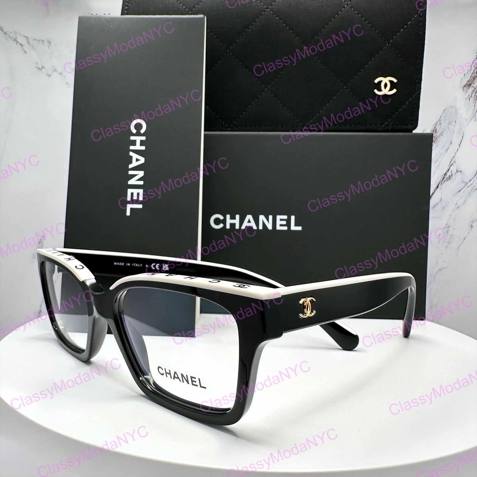Chanel 3510 1656 Chanel eyeglasses front view logo on top frame side view 