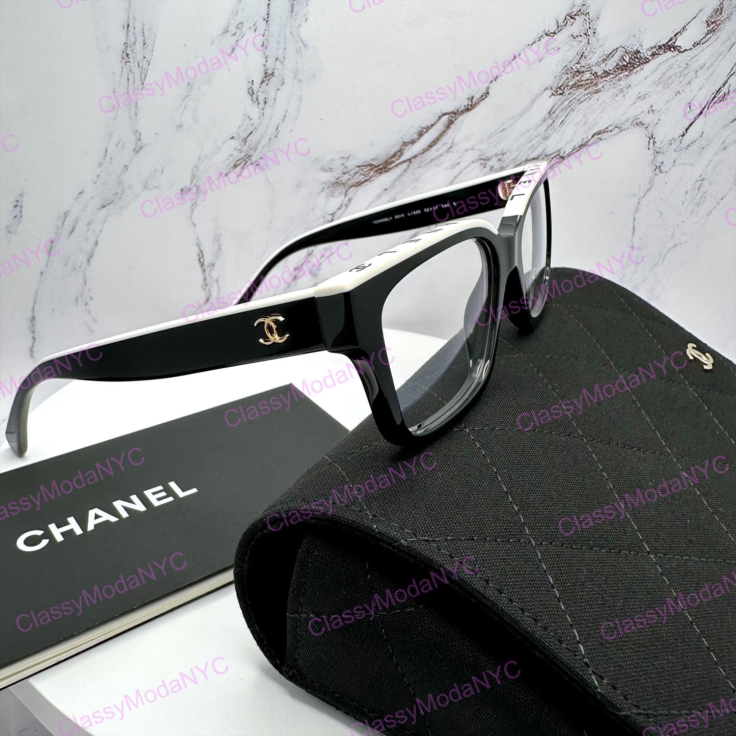 Chanel 3510 1656 Chanel eyeglasses front view logo on top frame side view 1