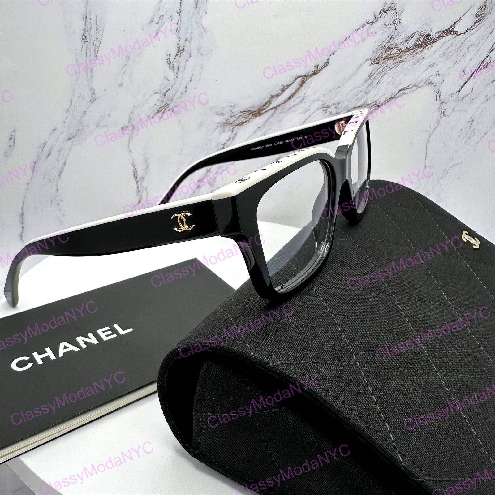 Chanel 3510 1656 Chanel eyeglasses front view logo on top frame side view 1