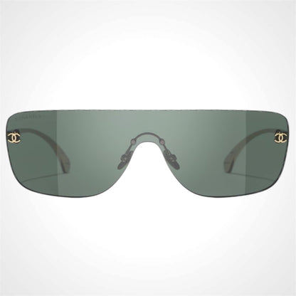 Chanel CH4293 C395/71 shield gold rimless sunglasses front view 