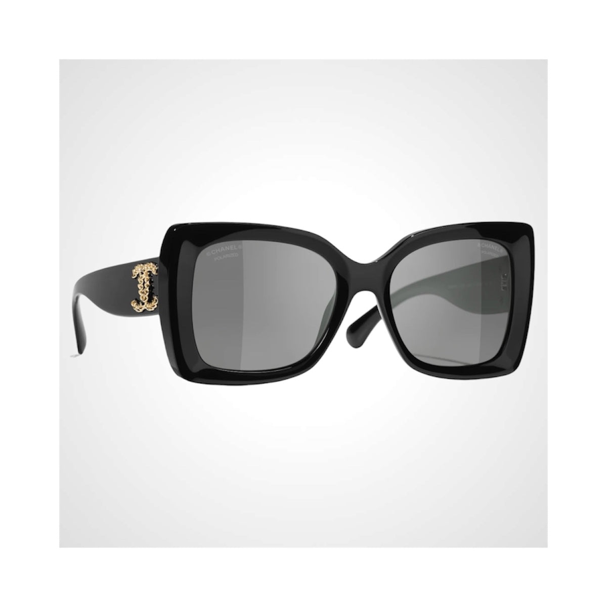 Chanel CH5555 C622/T8 black oversized sunglasses with polarized grey lens 