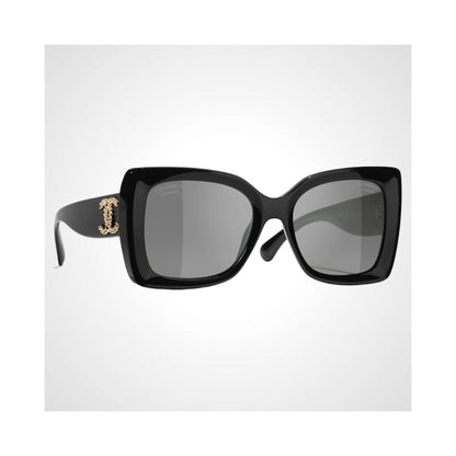 Chanel CH5555 C622/T8 black oversized sunglasses with polarized grey lens 