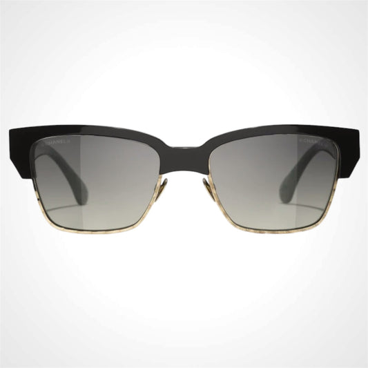 Chanel sunglasses CH5558 C622/S6 black gold metal cat eye front view for women