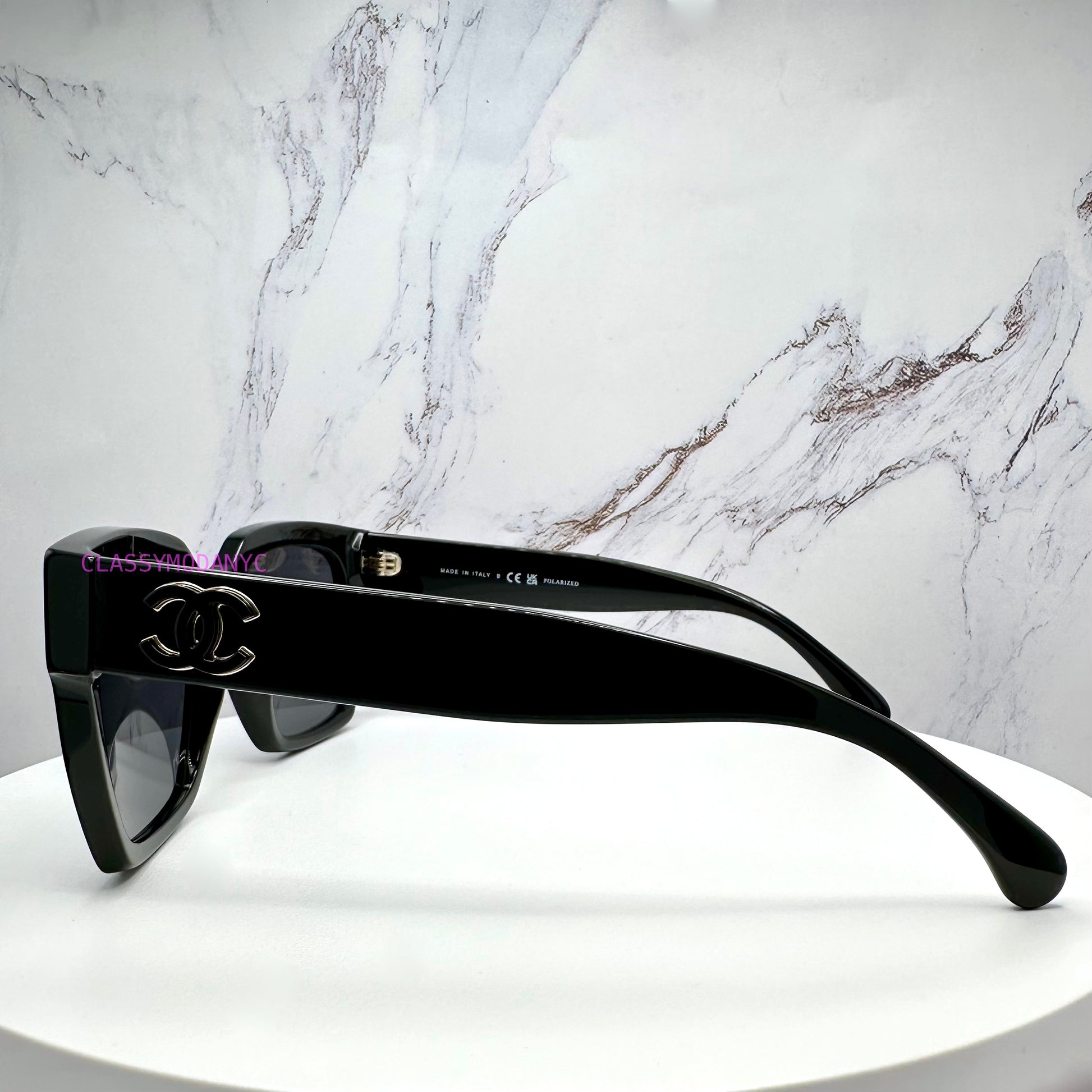 Chanel black sunglasses side view 