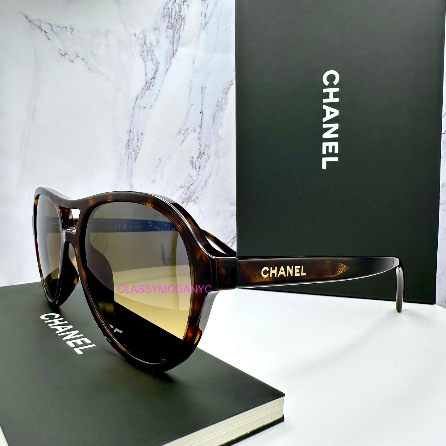 Chanel brown aviator CH5552U C714W1 polarized side view 