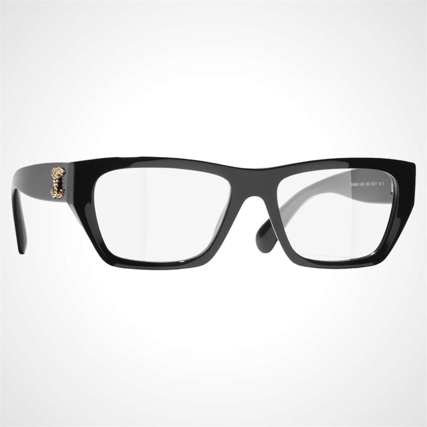 CHANEL CH3495 C622 black rectangle eyeglasses gold chain logo side view