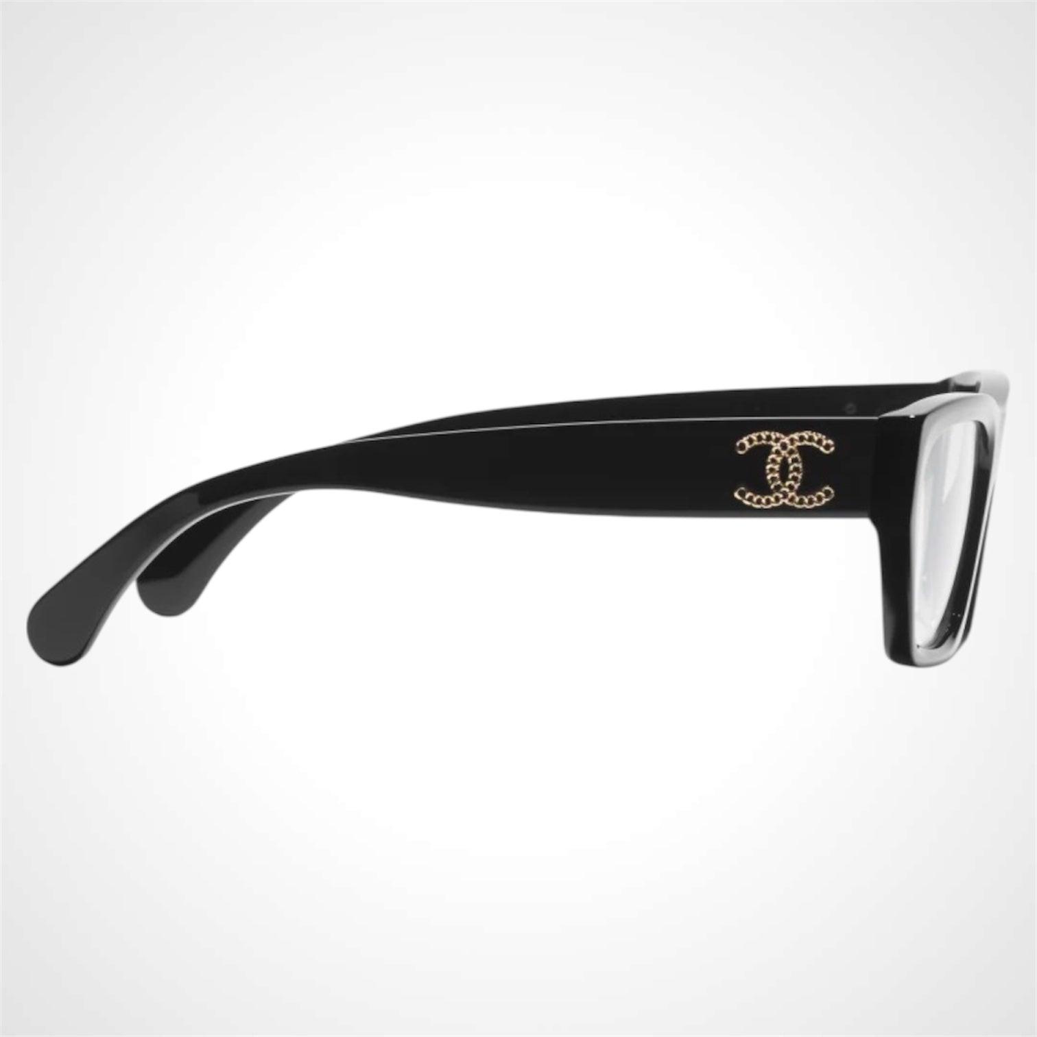 CHANEL CH3495 C622 black rectangle eyeglasses gold chain logo side view