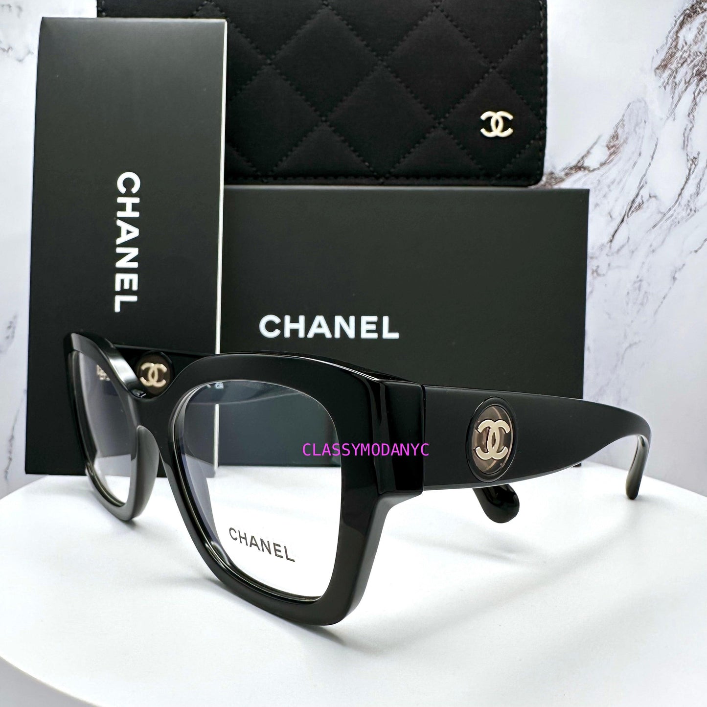 CH3490 C622 Chanel eyeglasses black cat eye square side view 