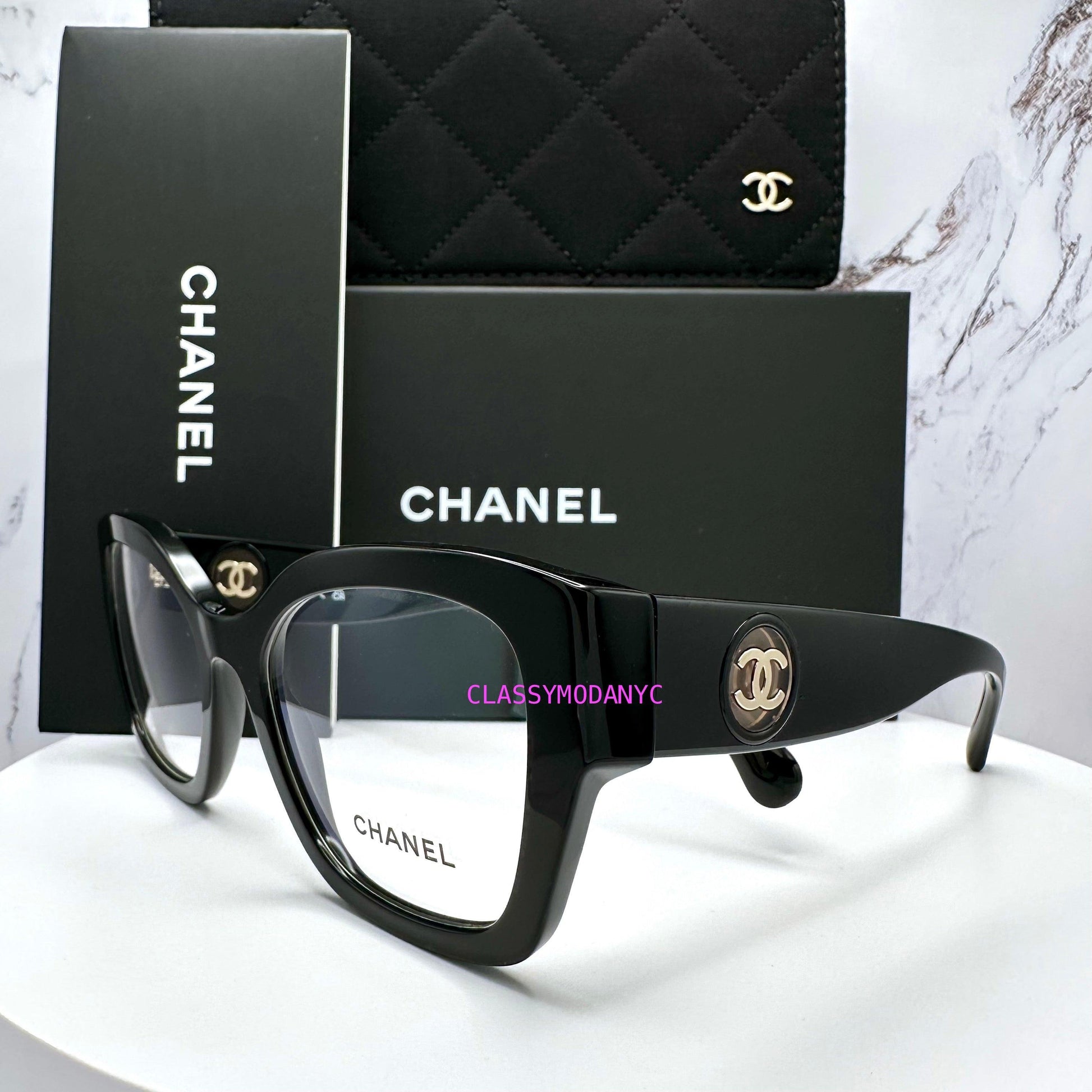 CH3490 C622 Chanel eyeglasses black cat eye square side view 