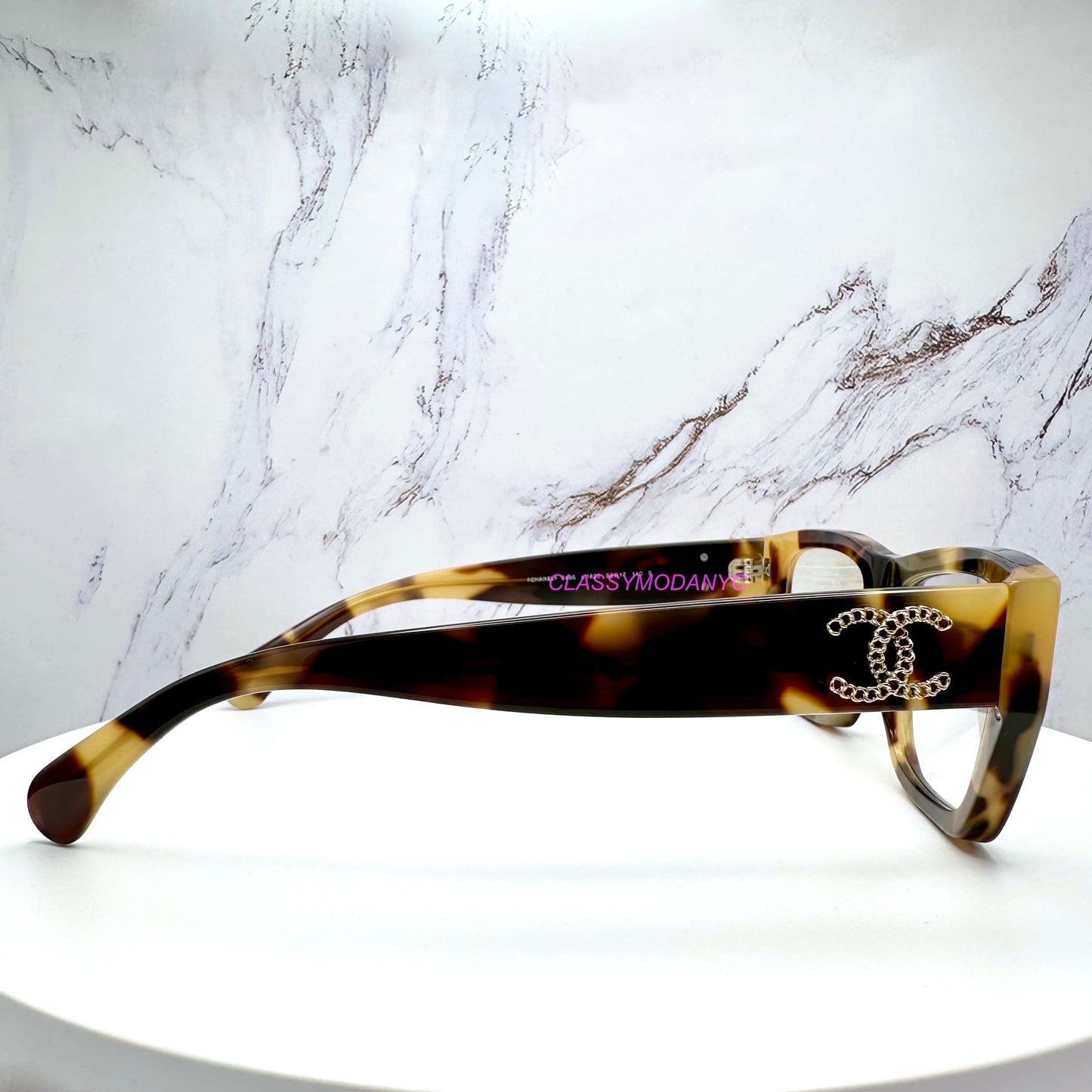 Chanel CH3495 brown havana eyeglasses for women 52mm side view 