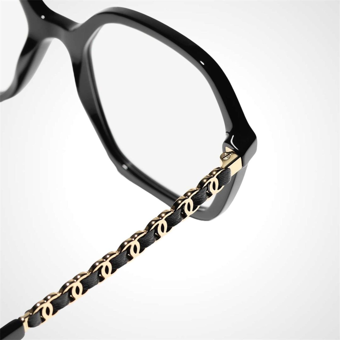 CHANEL CH3489Q C622 black acetate gold chain arms women's eyeglasses.