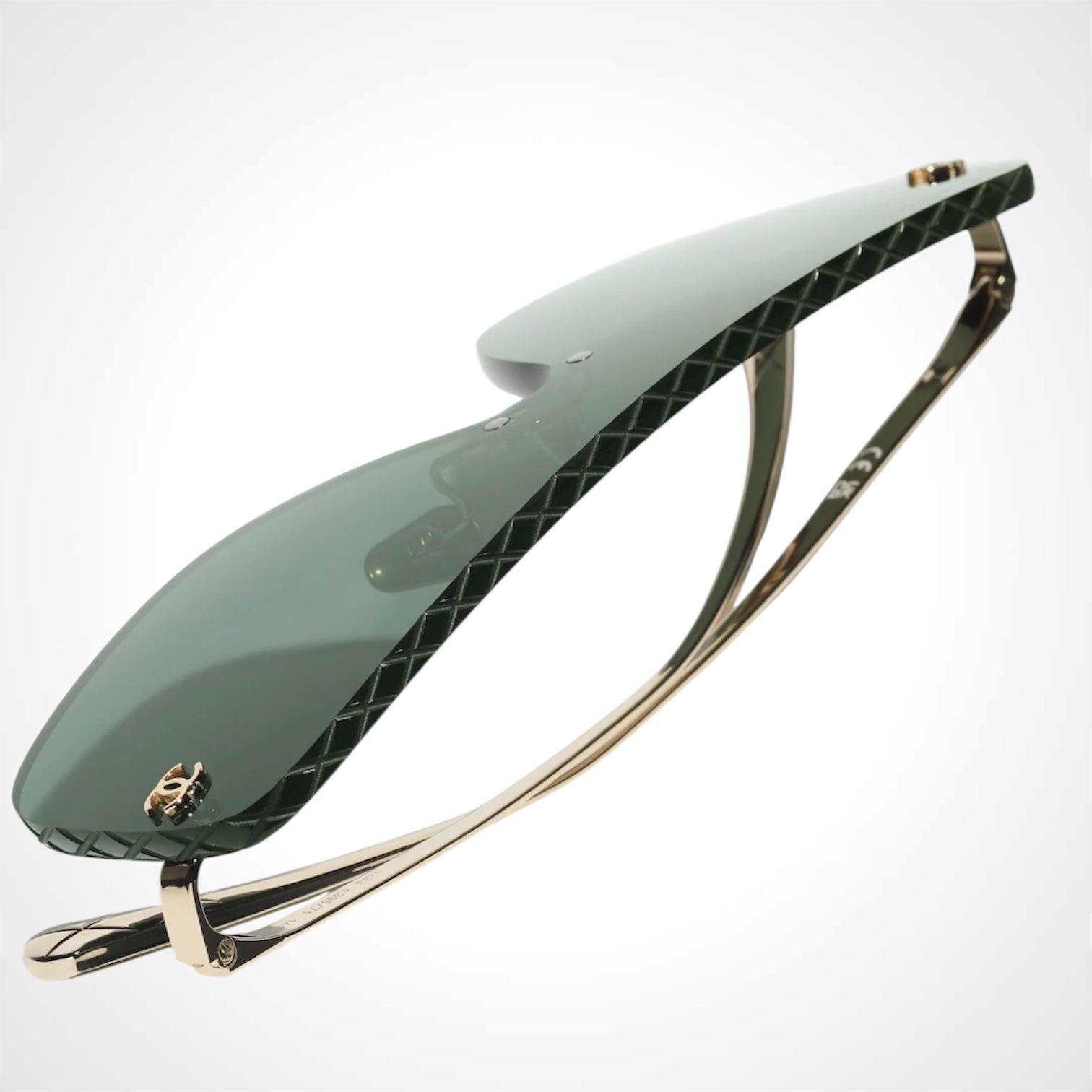 Chanel CH4293 C395/71 shield gold rimless sunglasses quilted pattern 