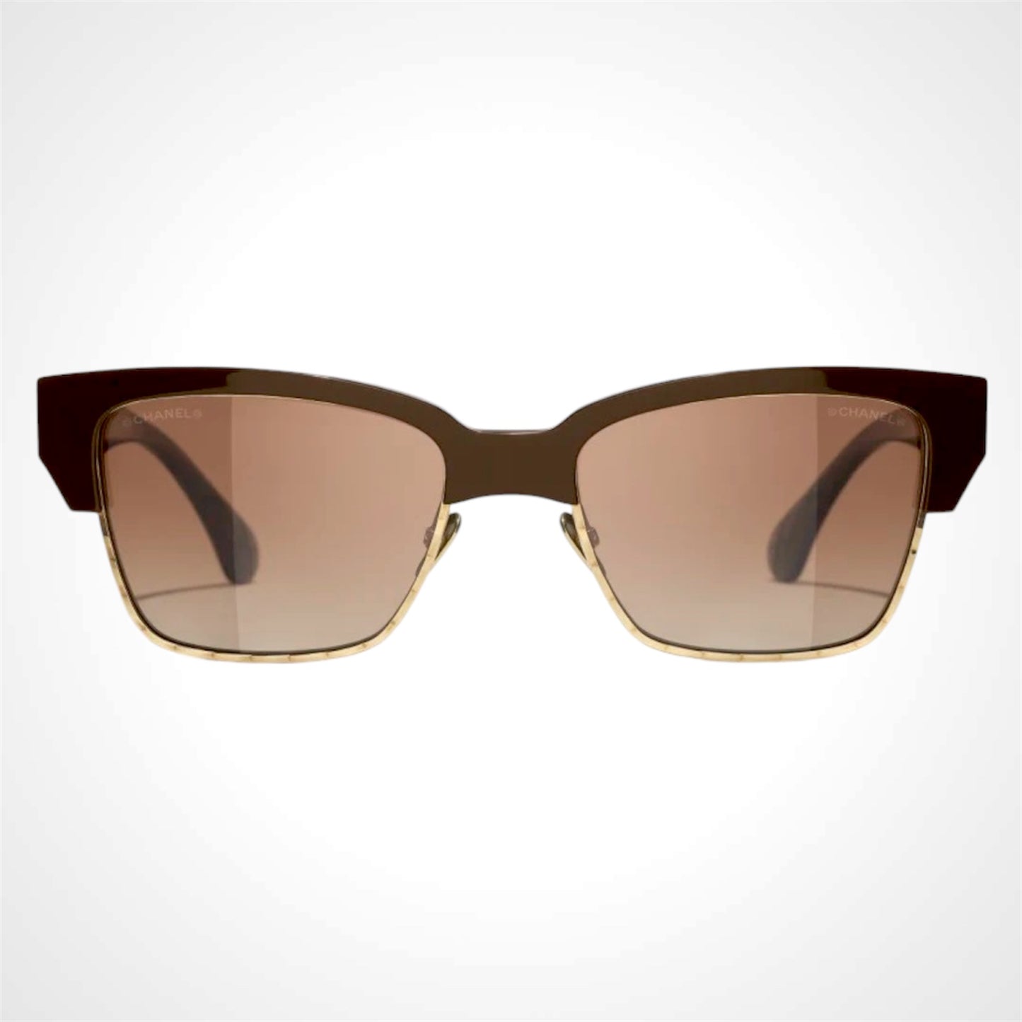 Chanel CH5558 1460/S8 sunglasses brown gold cat eye front view 
