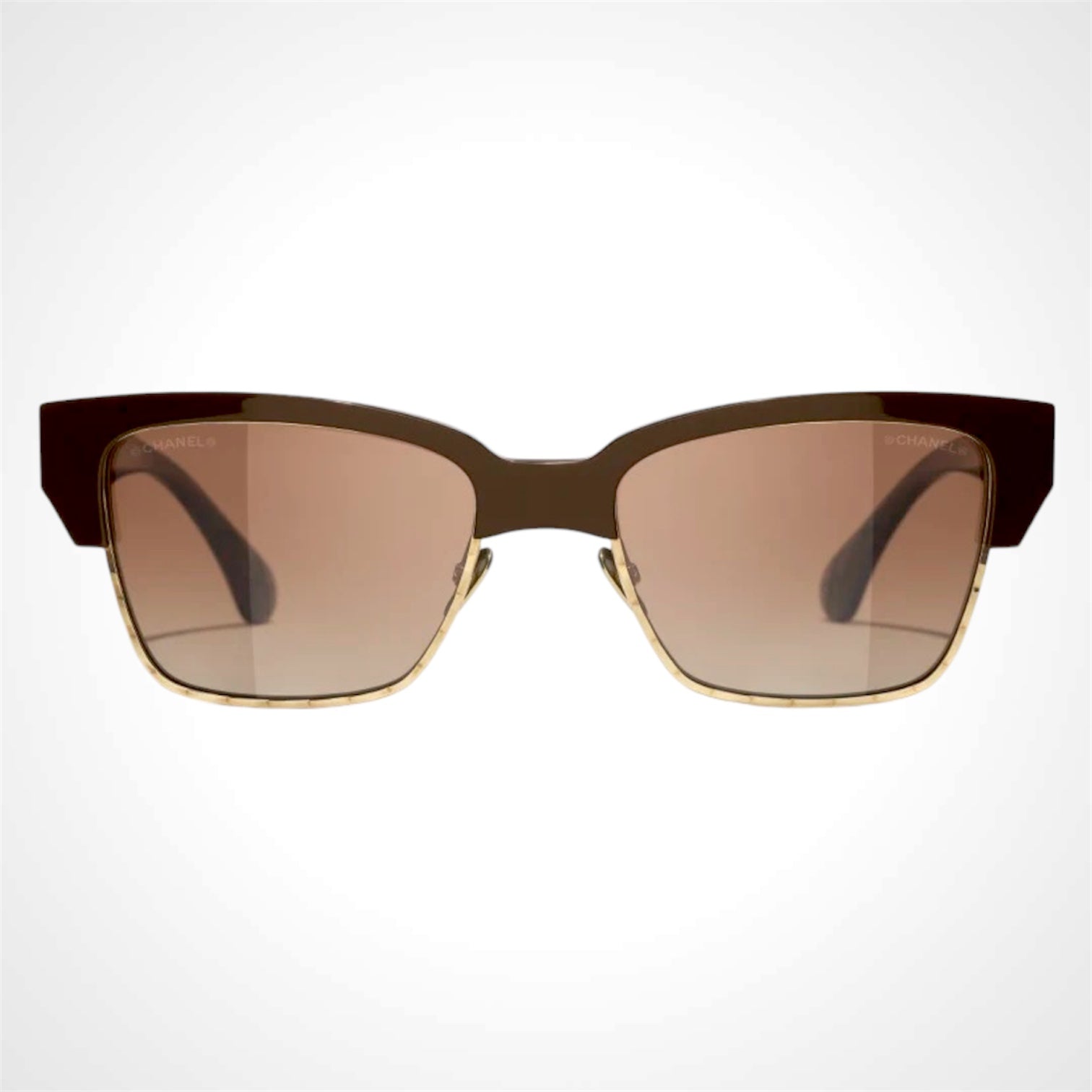 Chanel CH5558 1460/S8 sunglasses brown gold cat eye front view 