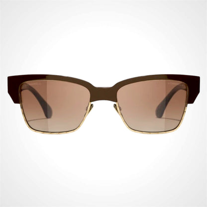 Chanel CH5558 1460/S8 sunglasses brown gold cat eye front view 