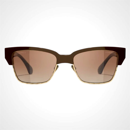 Chanel CH5558 1460/S8 sunglasses brown gold cat eye front view 