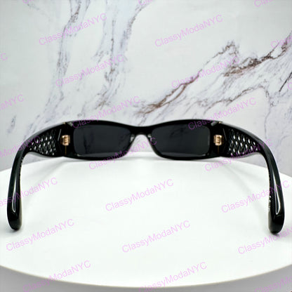 Chanel sunglasses black gold back view rectangular interlocking CC logo  2