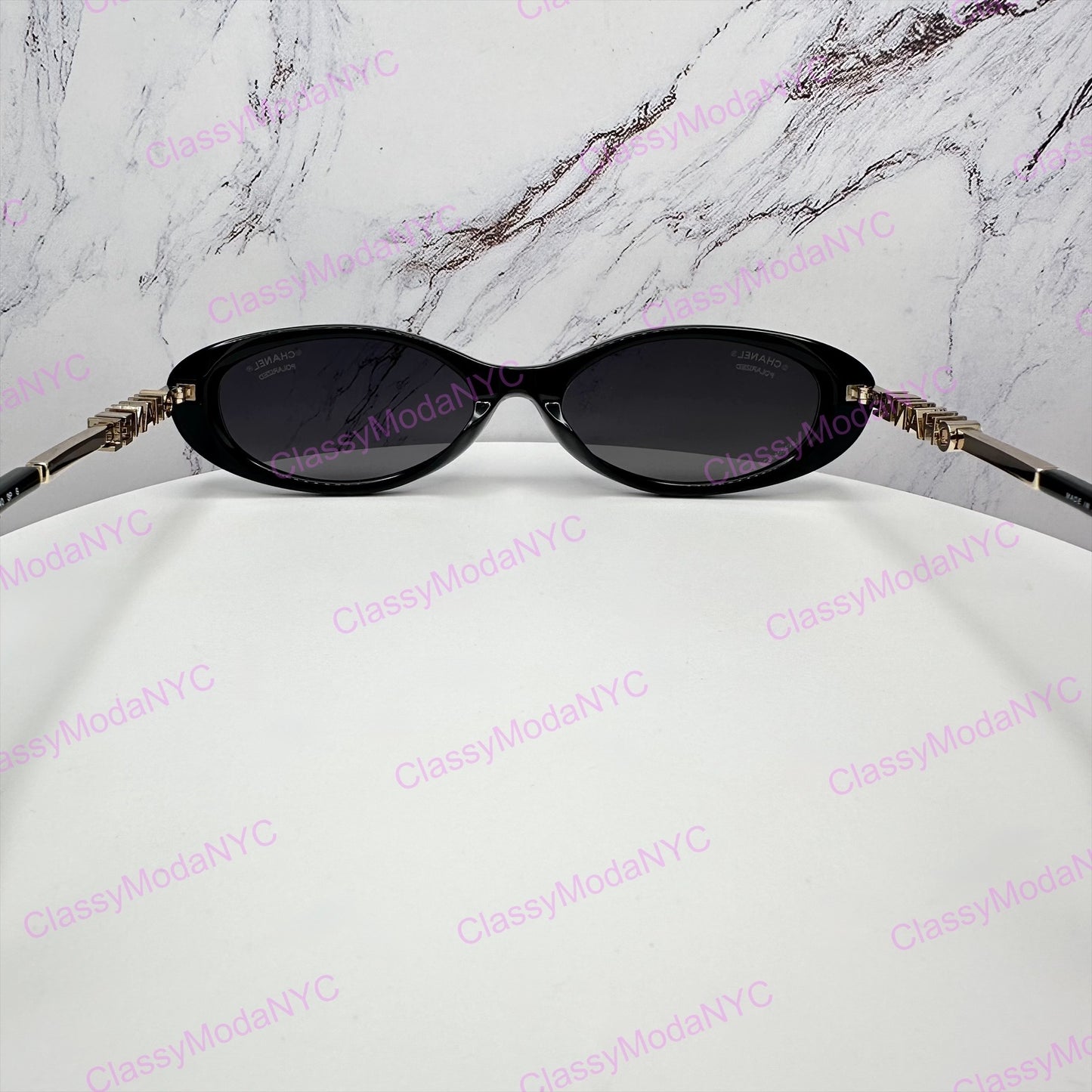 Chanel sunglasses black oval 