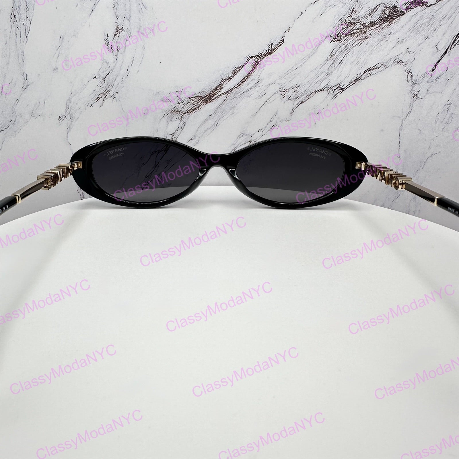 Chanel sunglasses black oval 