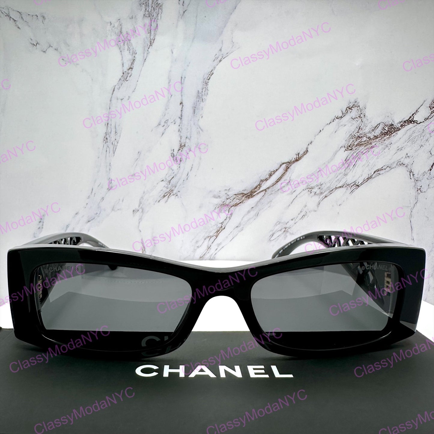 Chanel sunglasses rectangular unisex back gold front view 