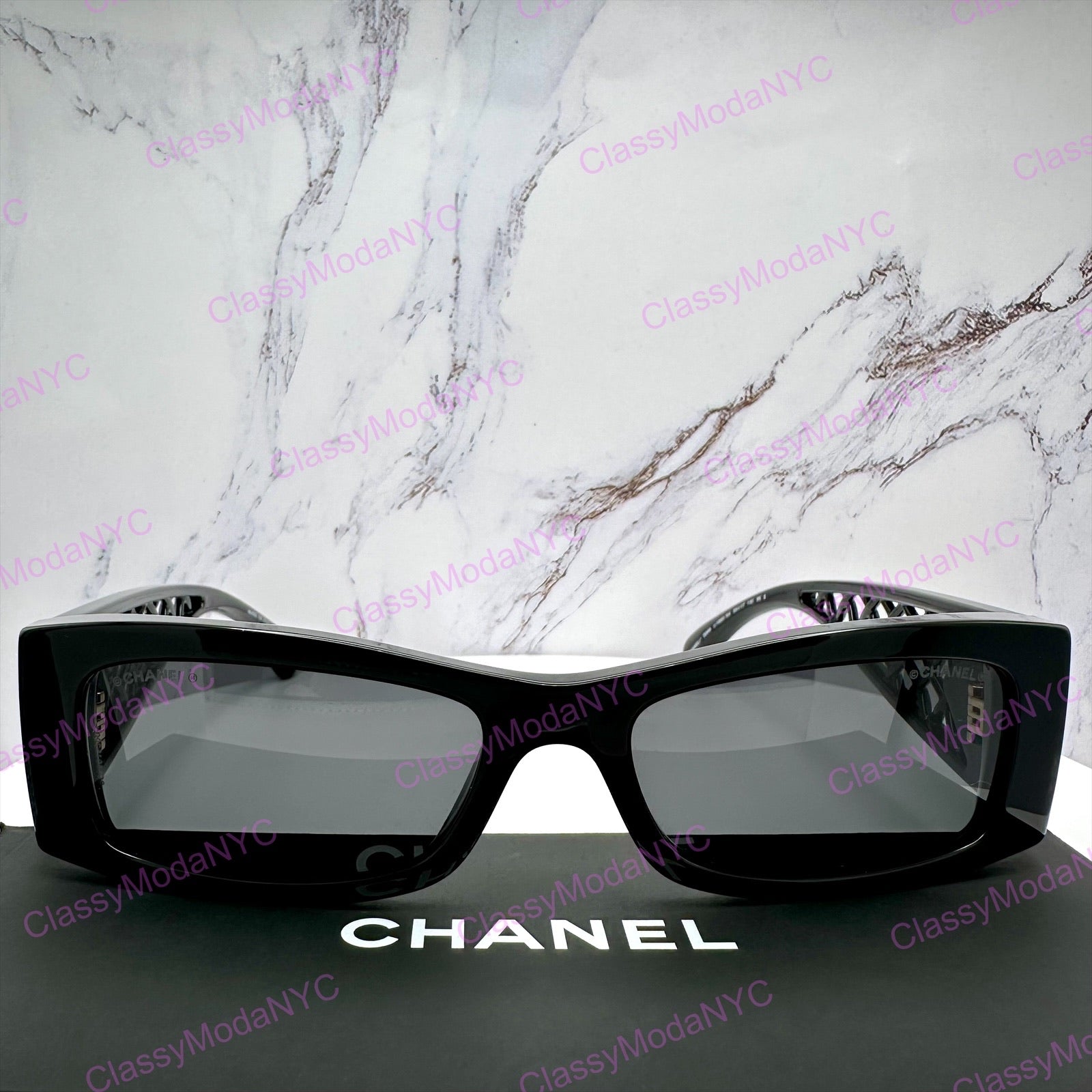 Chanel sunglasses rectangular unisex back gold front view 