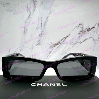 Chanel sunglasses rectangular unisex back gold front view 